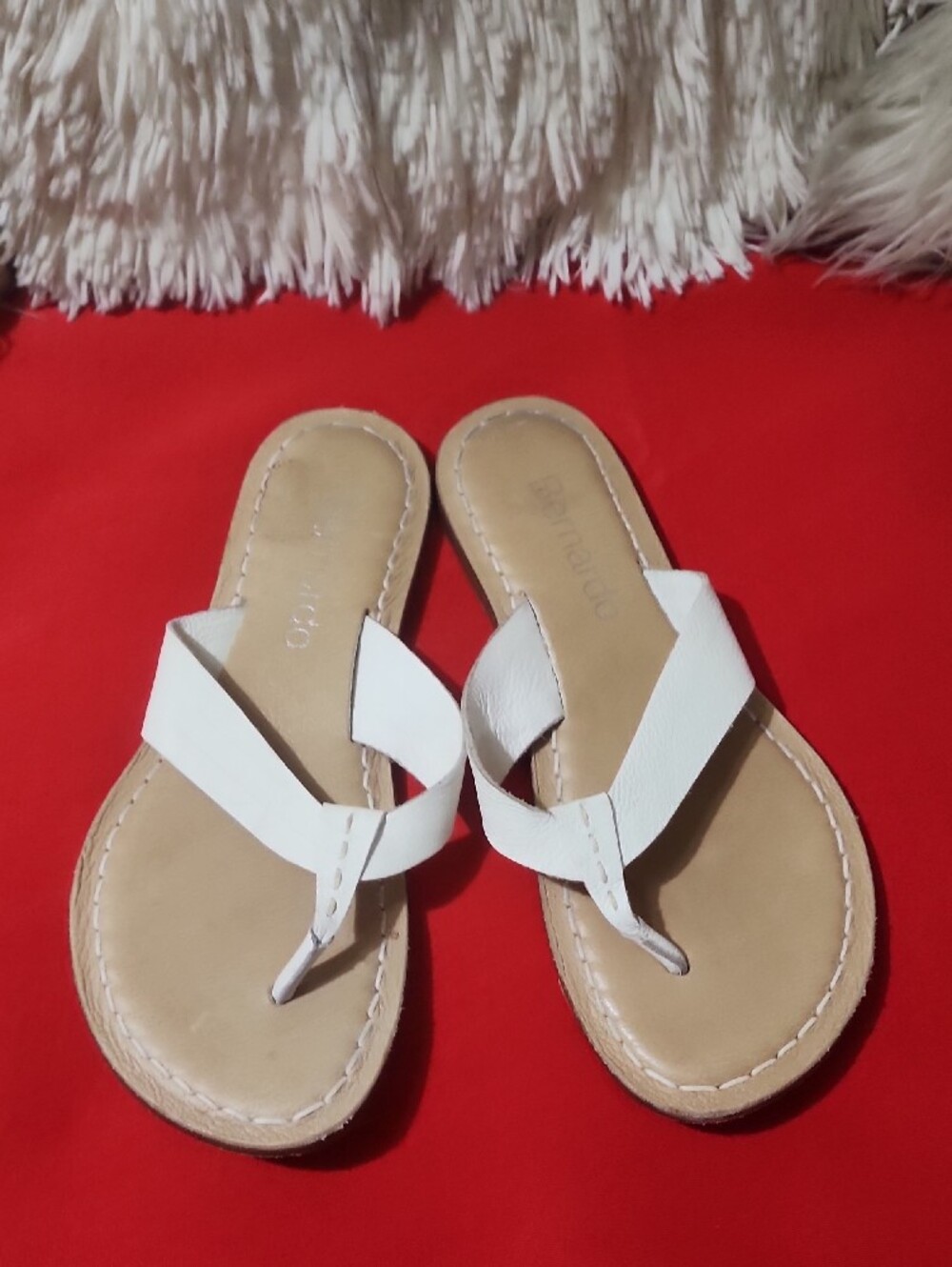Bernardo White Leather Crossover Thong Sandals